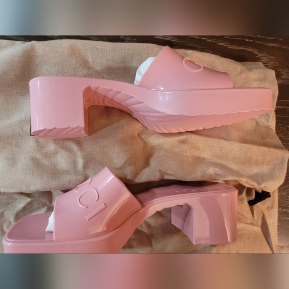 Gucci Rose Sandals Chunky Heel Sz8 - Picture 6 of 10